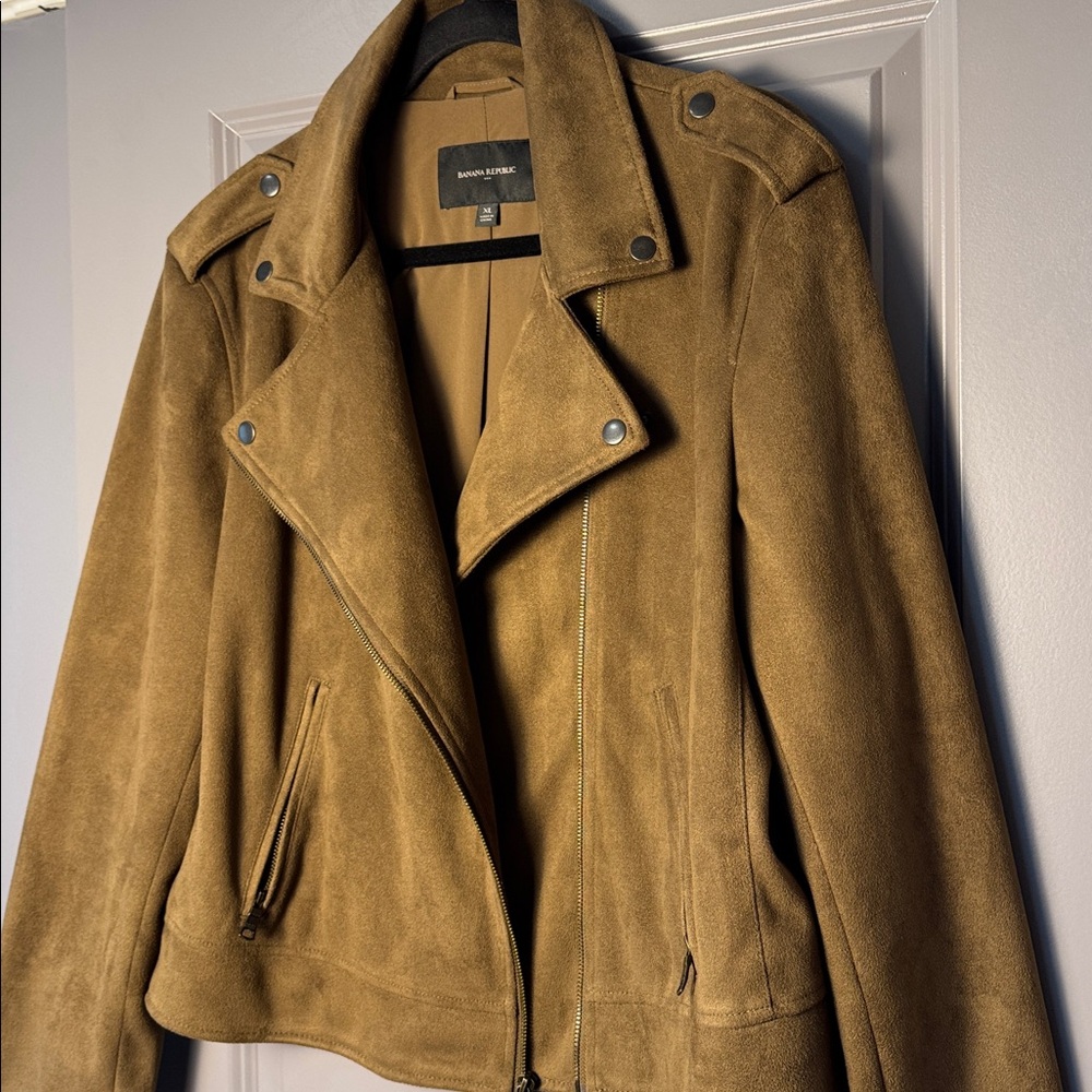Banana Republic Faux Suede Moto Jacket Camel Brown Zip Jacket